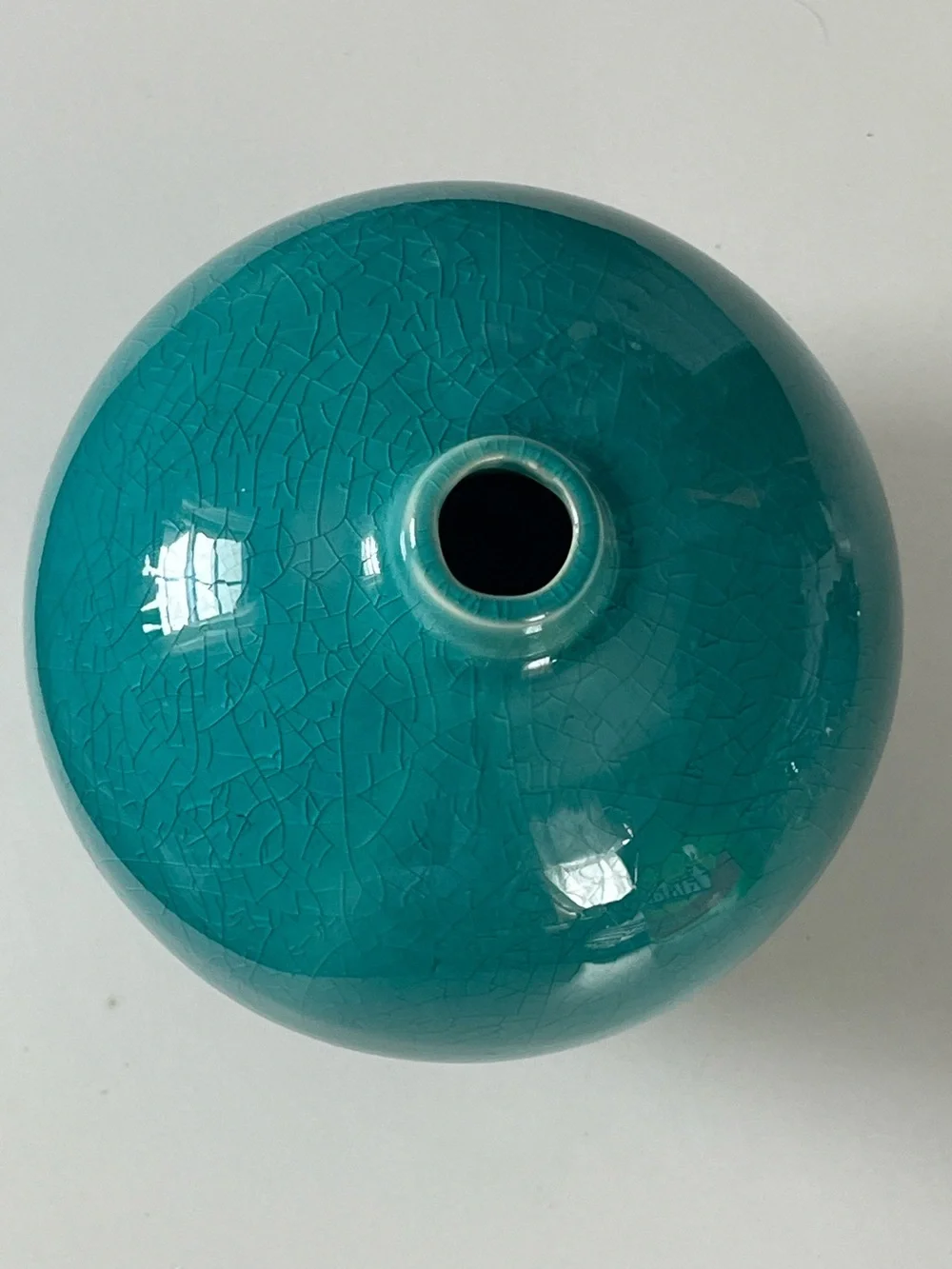 Crate&Barrel Teal Gloss Crackle Ceramic 5” Globe Vase